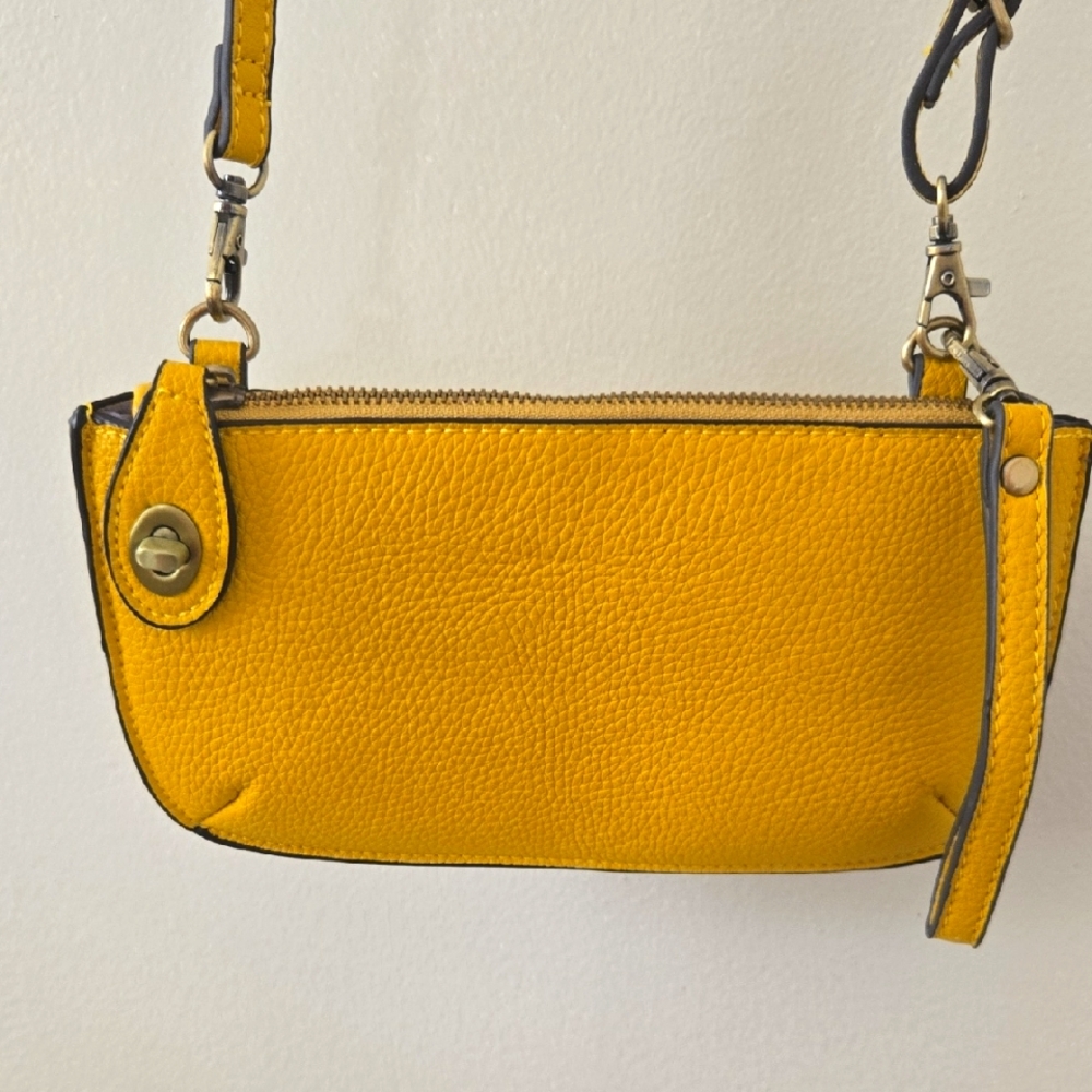 Joy Susan Pebbled Yellow Faux Leather Zipper Crossbody Wristlet with Toggle